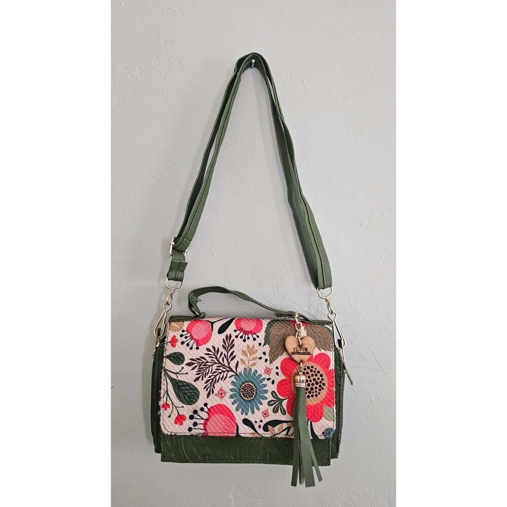 Artesanal Hand Tooled Floral Leather Crossbody Bag Shoulder Strap Tassel Charm